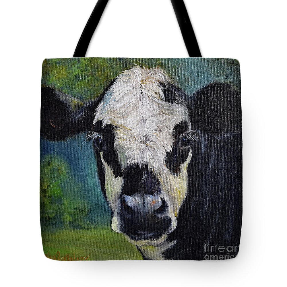 Cow Tote Bag featuring the painting Archie Cow Painting By Cheri Wollenberg by Cheri Wollenberg
