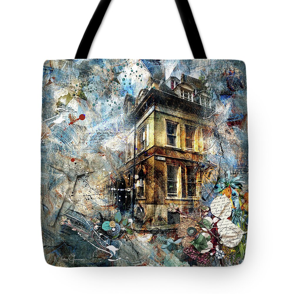 London Tote Bag featuring the mixed media Architechtural Garden - Gloriana-2 by Nicky Jameson