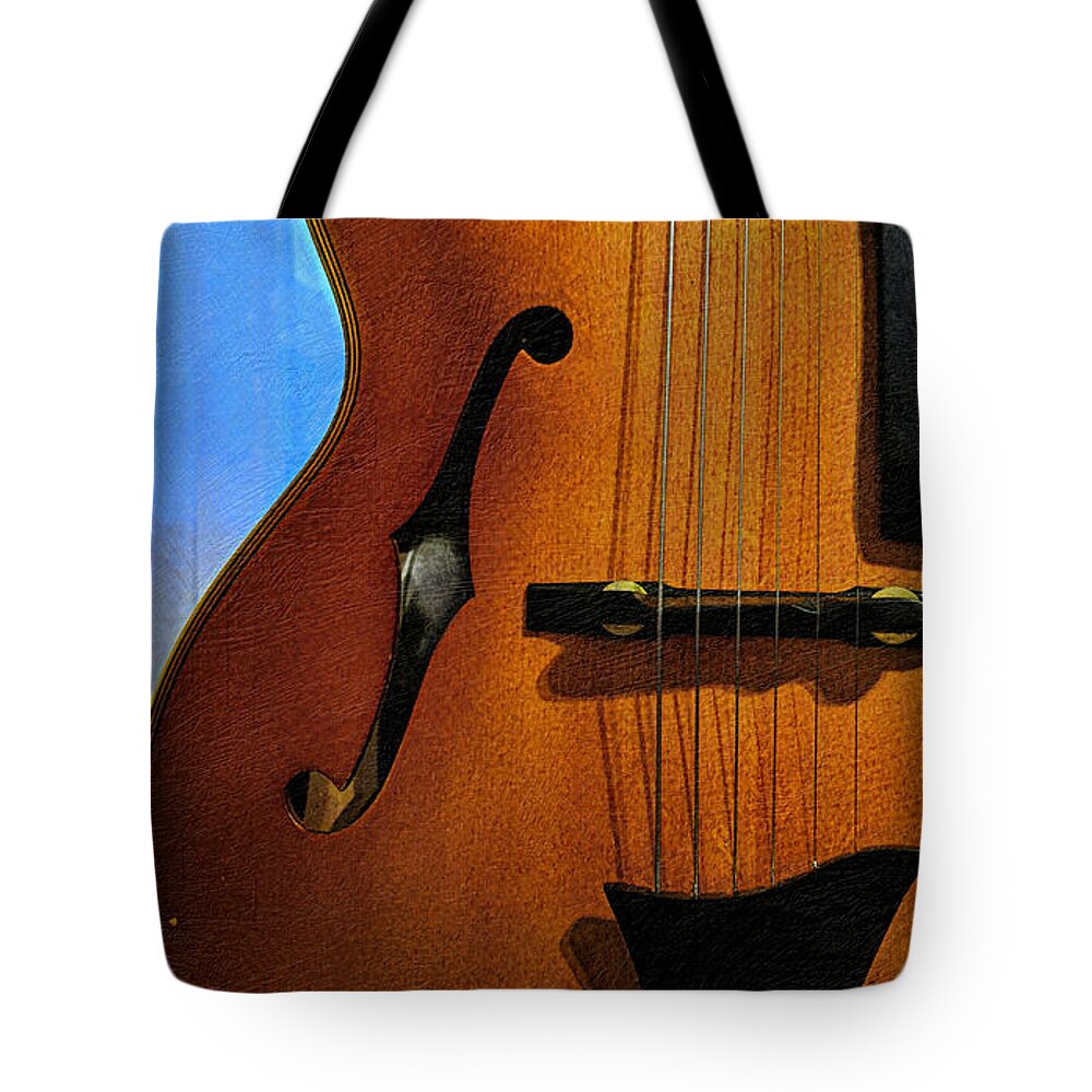 Jazz Tote Bag featuring the mixed media Archtop Guitar Detail by Bentley Davis