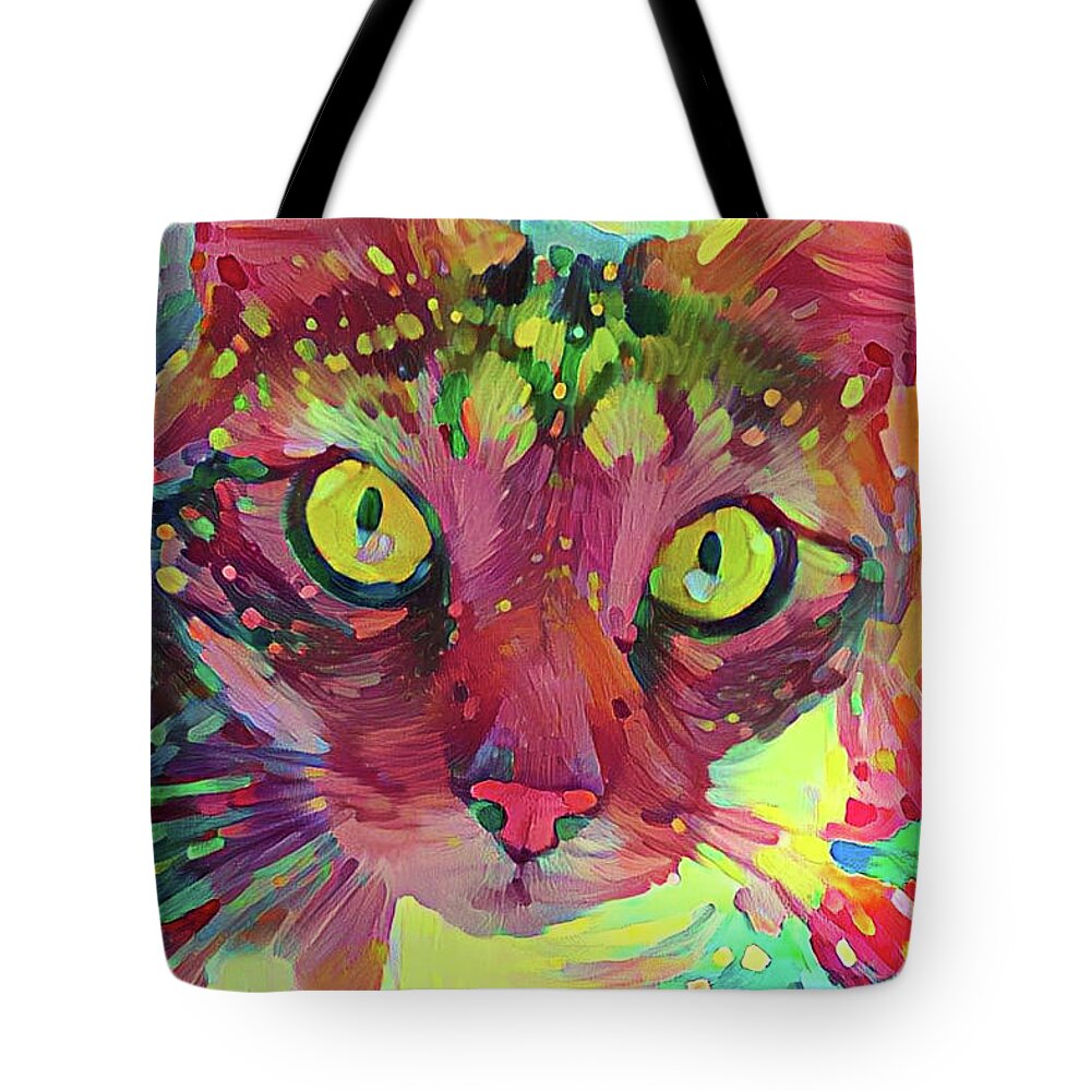 Colorful Cat Tote Bag featuring the digital art Are You Talking To Me by Peggy Collins