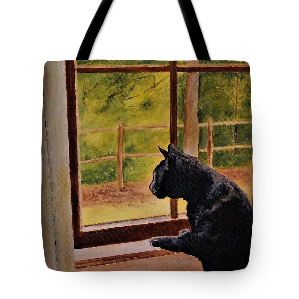 Barbara Moak Tote Bag featuring the painting Arent They Home Yet by Barbara Moak