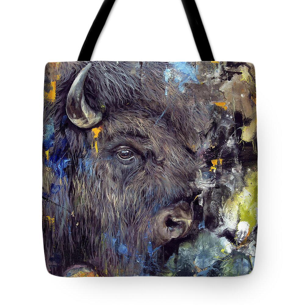 Buffalo Tote Bag featuring the painting Argus by Averi Iris
