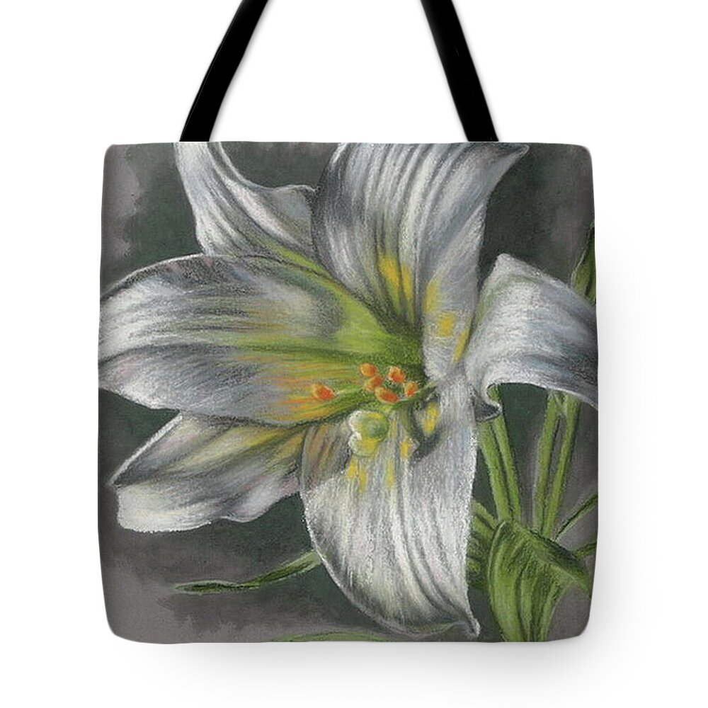 Easter Lily Tote Bag featuring the mixed media Arise by Barbara Keith