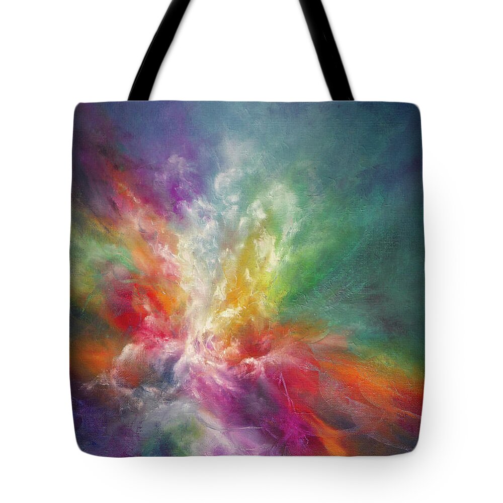Radiant Abstract Art Tote Bag featuring the painting Arising by Karen Kennedy Chatham