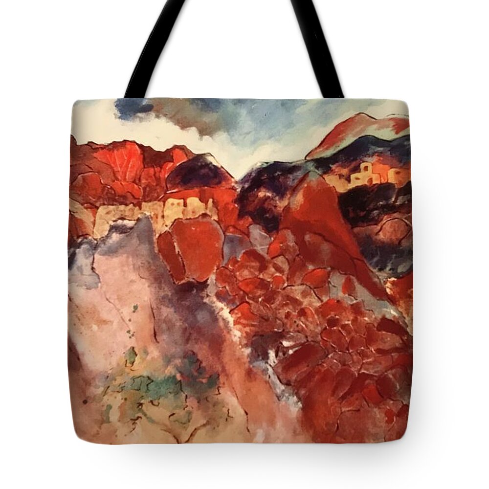 Southwest Landscape Tote Bag featuring the painting Arizona Cave Dwellings by Elaine Elliott