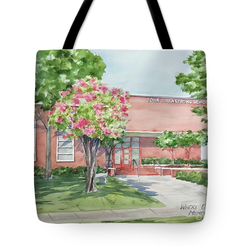 Armstrong Tote Bag featuring the painting Armstrong Elementary by Liana Yarckin