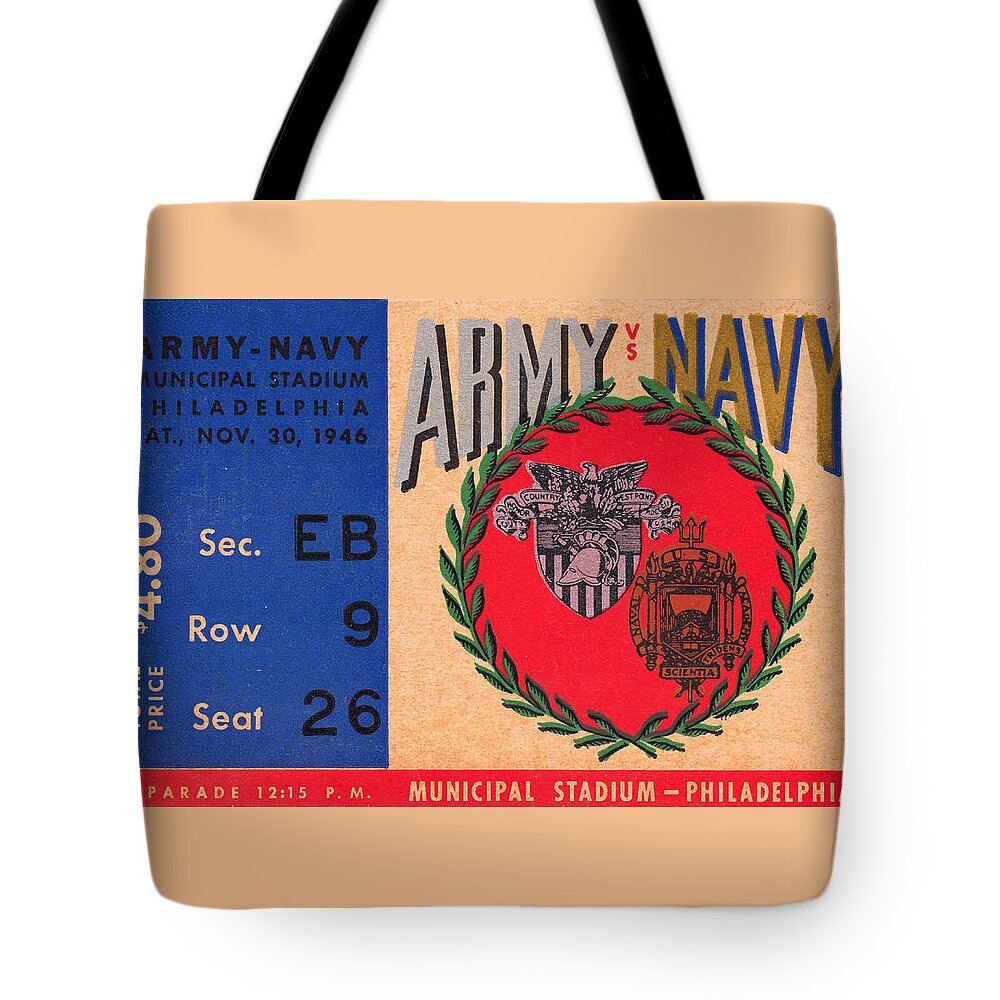 Army Navy Football Art Tote Bag featuring the mixed media Army Navy Game 1946 by Row One Brand