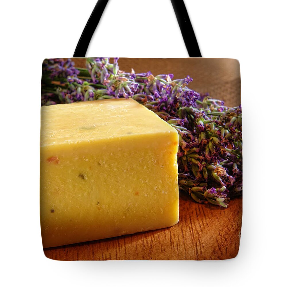 Aromatherapy Tote Bag featuring the photograph Aromatherapy Natural Soap and Lavender by Olivier Le Queinec