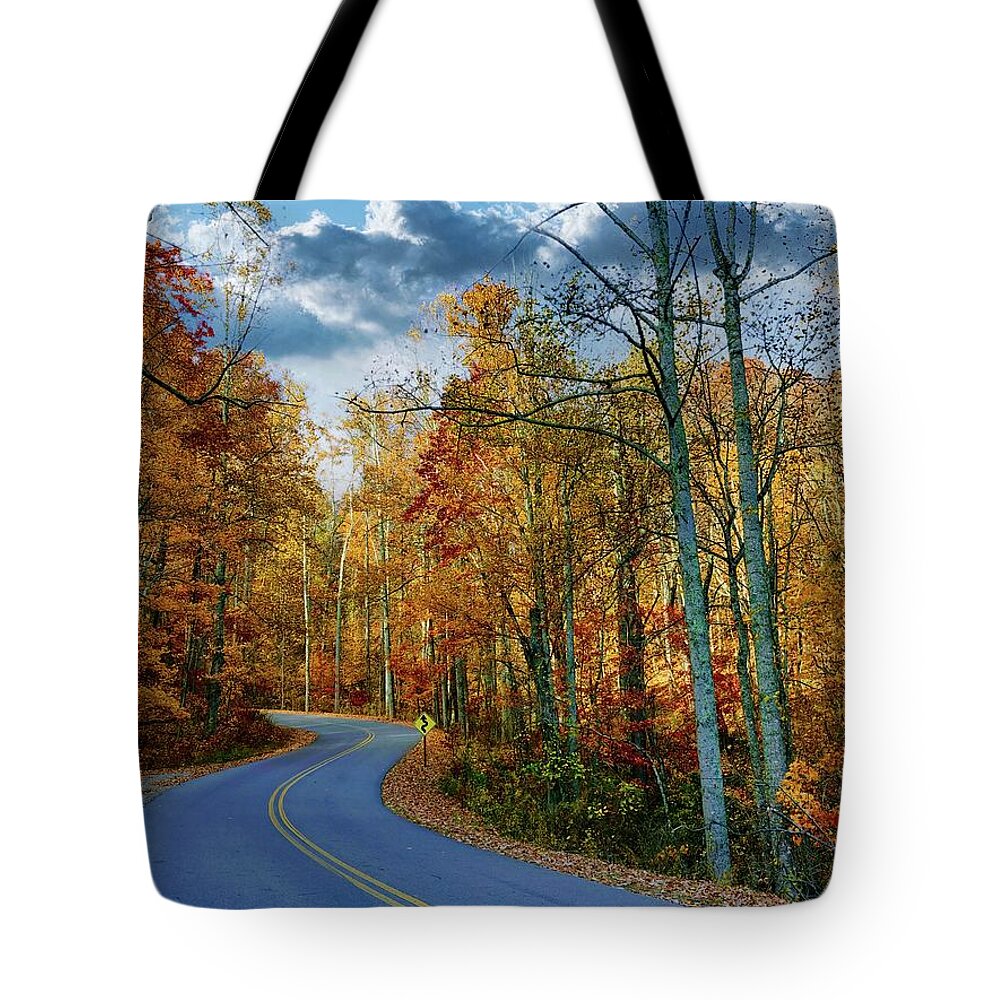 Curves Tote Bag featuring the photograph Around the Next Curve by Allen Nice-Webb