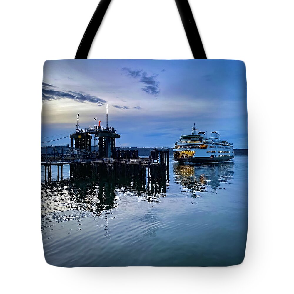 Sea Tote Bag featuring the photograph Arriving of ferry by Anamar Pictures
