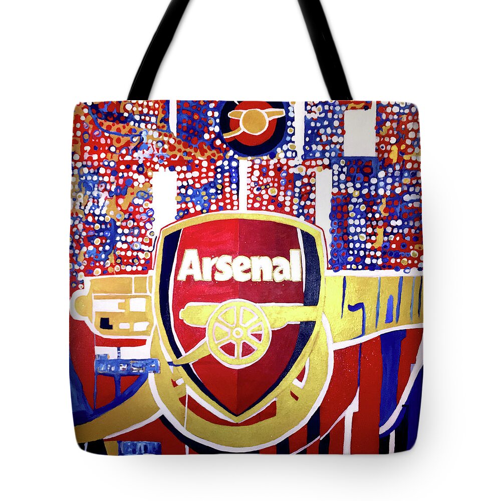 Arsenal Futball Gunners Soccer Cannon England Arsenal Fb Emirates Oil Painting Contemporary Art Dallas Texas Female Artist Tote Bag featuring the painting Arsenal GO Gunners 2015 by Kasey Jones
