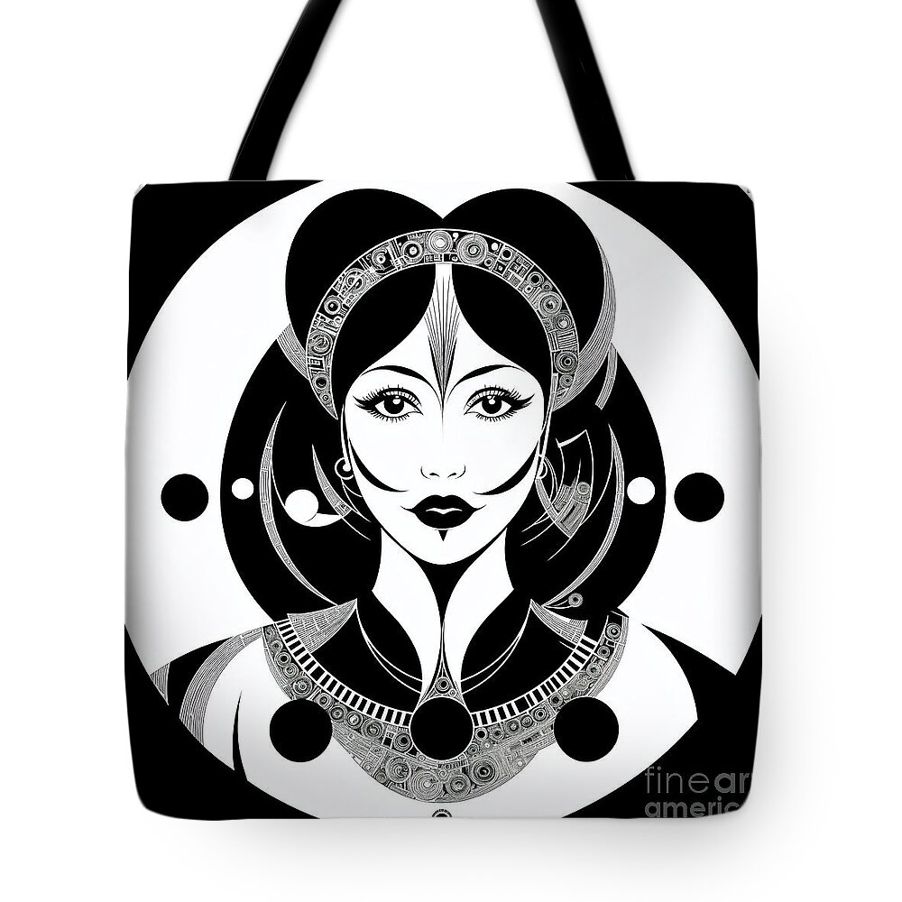 Art Deco Tote Bag featuring the digital art Art Deco Style Portrait - 2 by Philip Preston