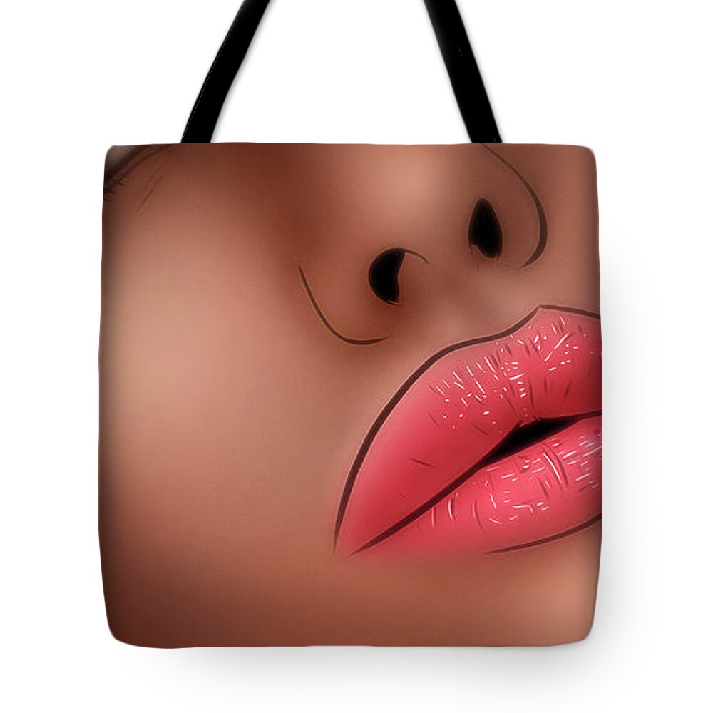 Kiss Tote Bag featuring the digital art Art - Fruitful Lips by Matthias Zegveld