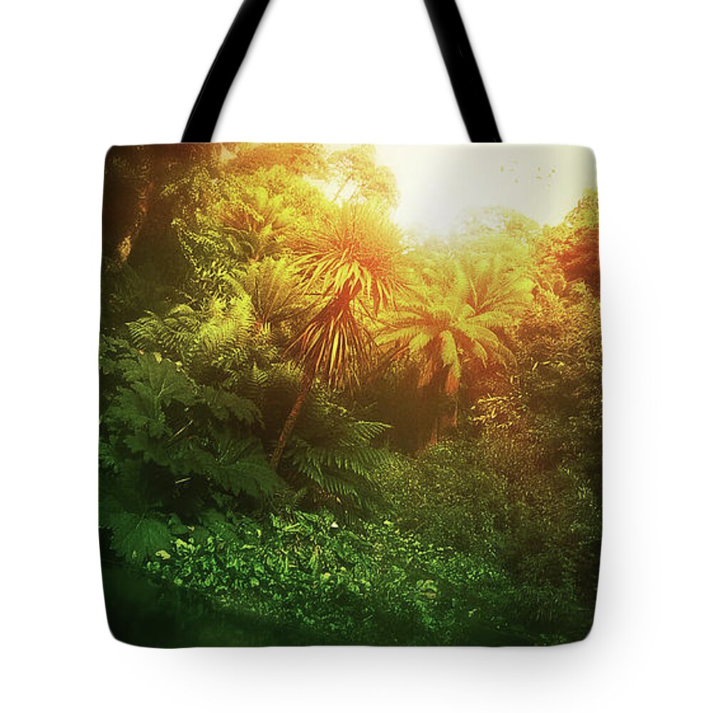 Jungle Tote Bag featuring the digital art Art - Light in the Jungle by Matthias Zegveld