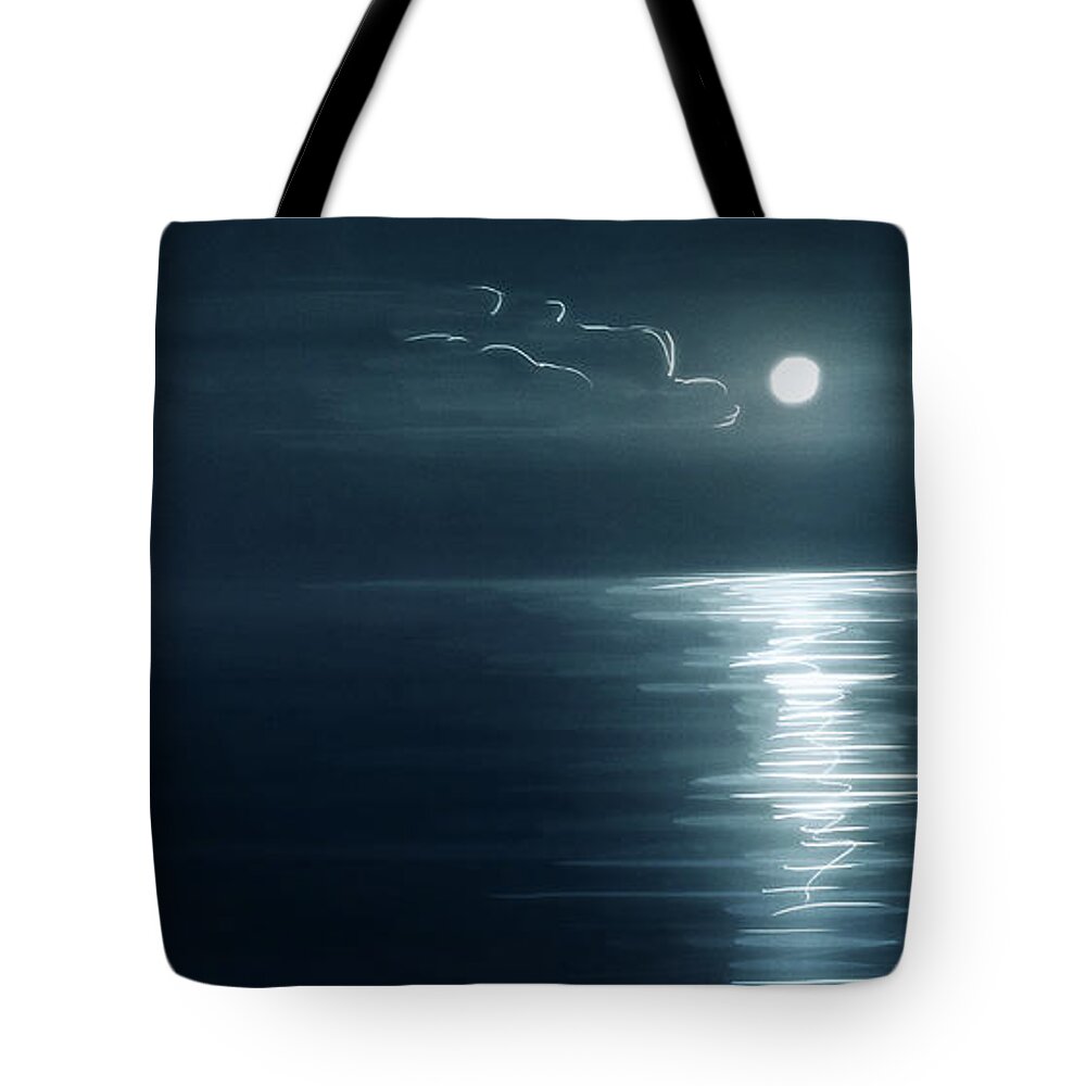 Moon Tote Bag featuring the digital art Art - Reflection of the Moon by Matthias Zegveld