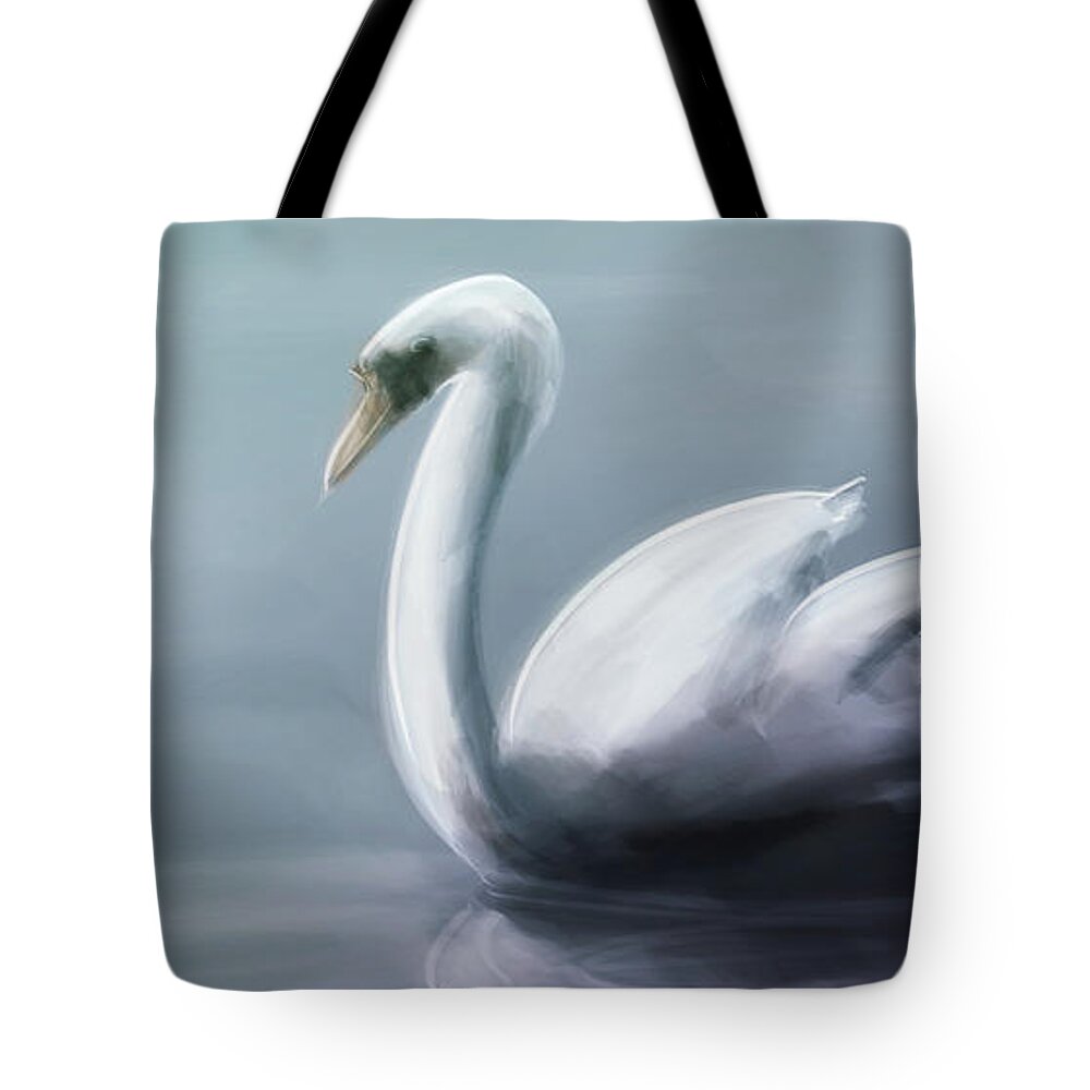 Swan Tote Bag featuring the digital art Art - The Swan by Matthias Zegveld
