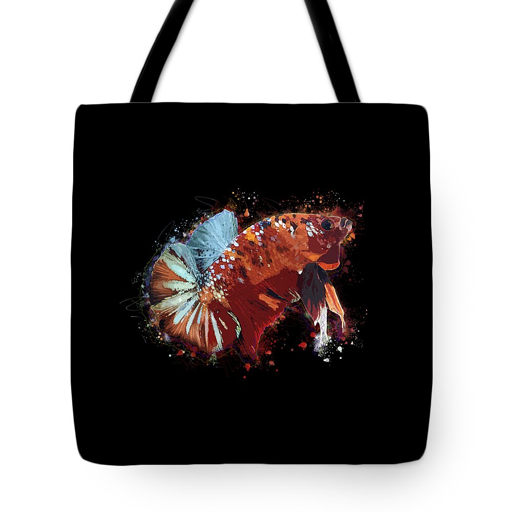 Artistic Tote Bag featuring the digital art Artistic Brown Multicolor Betta Fish by Sambel Pedes