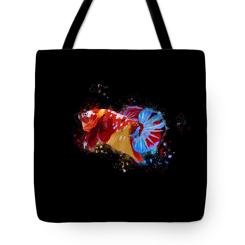 Artistic Tote Bag featuring the digital art Artistic Nemo Multicolor Betta Fish by Sambel Pedes