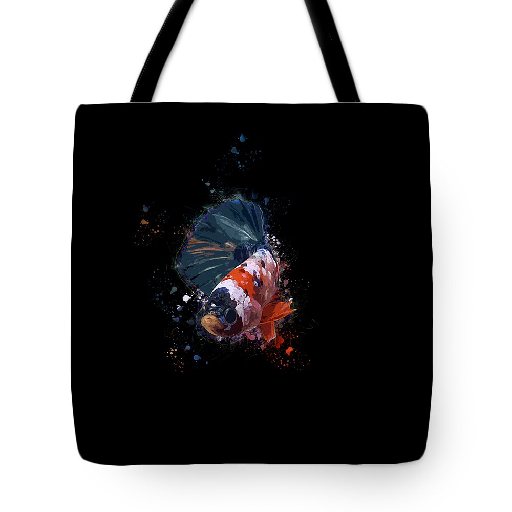 Artistic Tote Bag featuring the digital art Artistic Orange Base Multicolor Betta Fish by Sambel Pedes