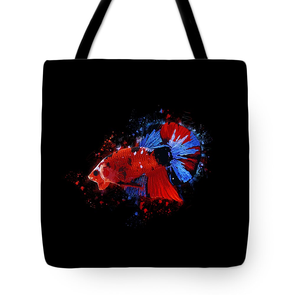 Artistic Tote Bag featuring the digital art Artistic Red Koi Betta Fish by Sambel Pedes