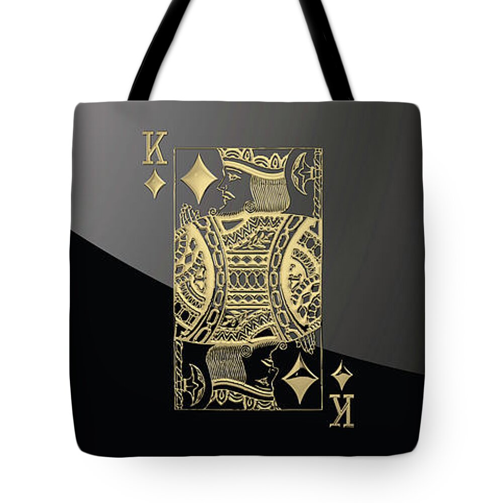 'gamble' Collection By Serge Averbukh Tote Bag featuring the digital art King of Diamonds in Gold on Black by Serge Averbukh