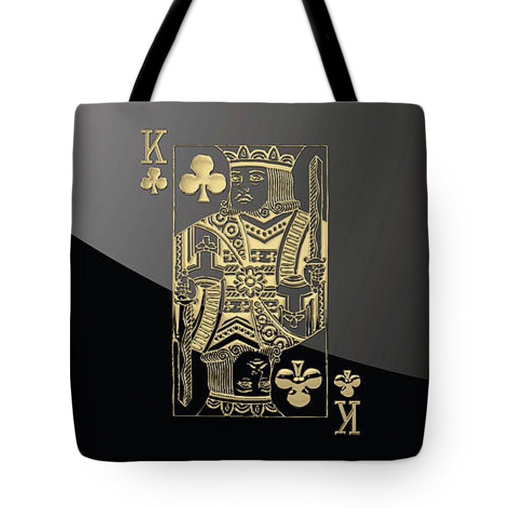'gamble' Collection By Serge Averbukh Tote Bag featuring the digital art King of Clubs in Gold on Black  by Serge Averbukh