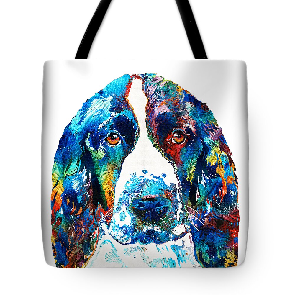 Dog Tote Bag featuring the painting Colorful English Springer Spaniel Dog by Sharon Cummings by Sharon Cummings