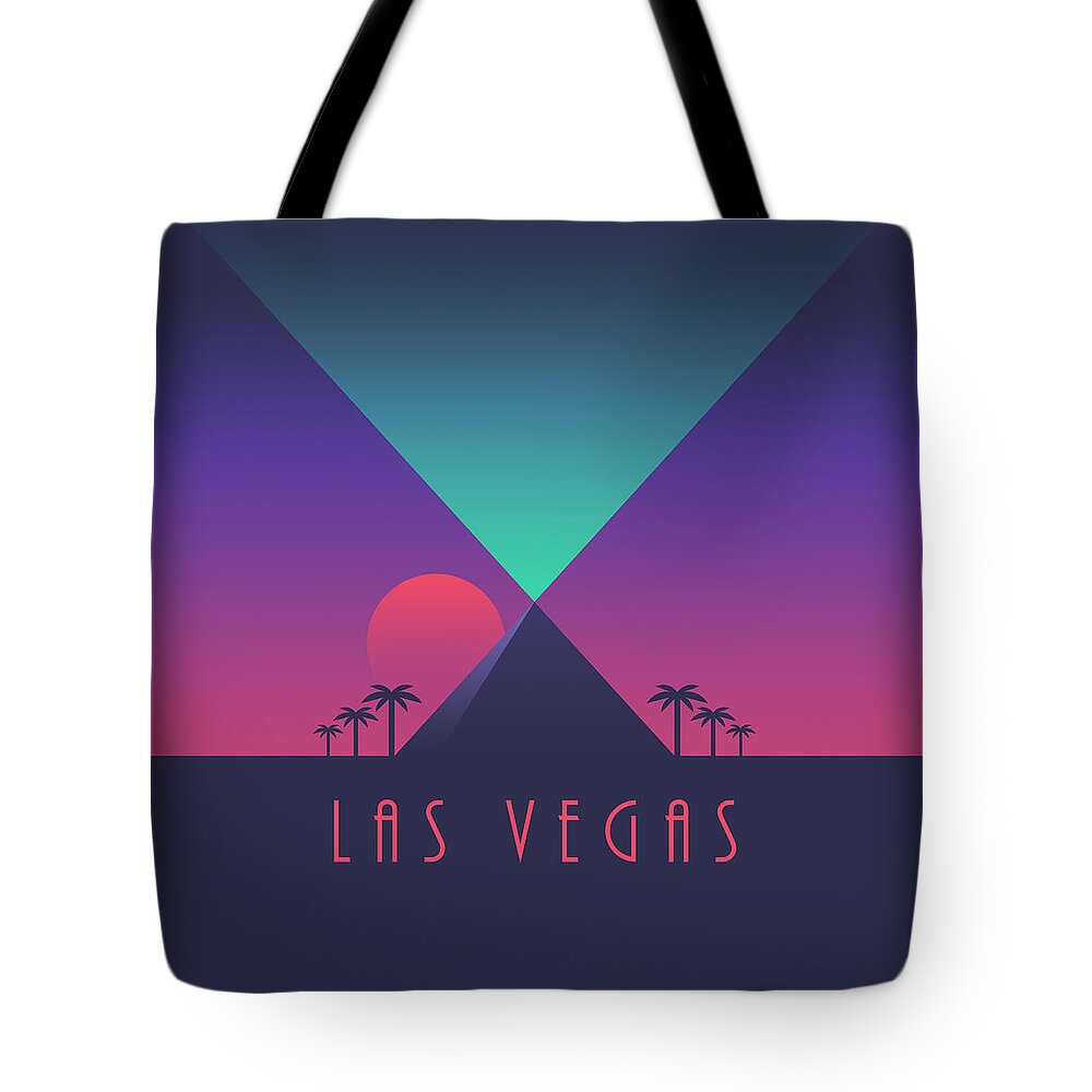 Las Tote Bag featuring the digital art Las Vegas City Skyline Retro Art Deco - Pyramid by Organic Synthesis