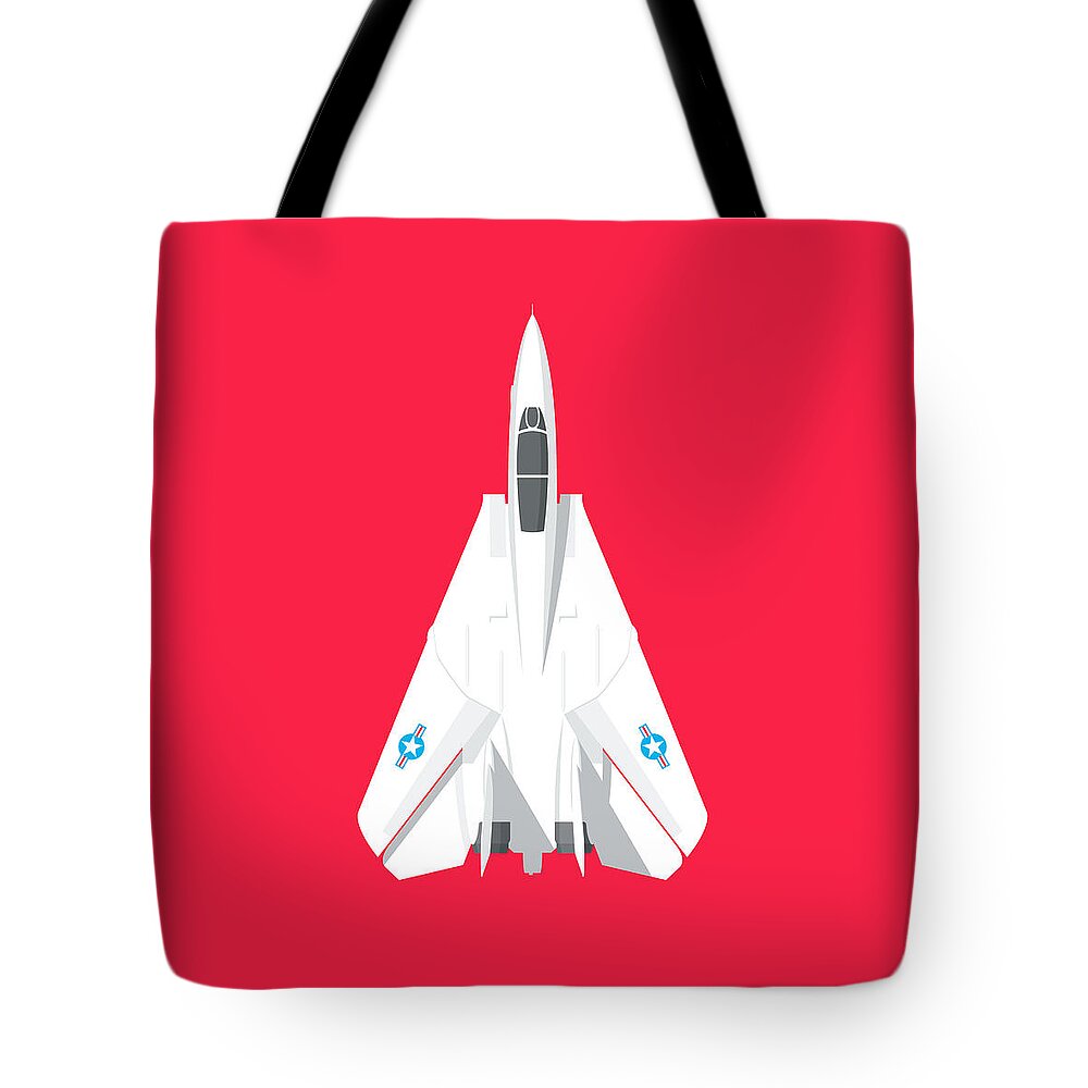 Jet Tote Bag featuring the digital art F-14 Tomcat Fighter Jet Aircraft - Crimson by Organic Synthesis