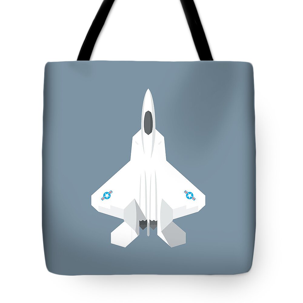 Jet Tote Bag featuring the digital art F-22 Raptor Jet Fighter Aircraft - Slate by Organic Synthesis