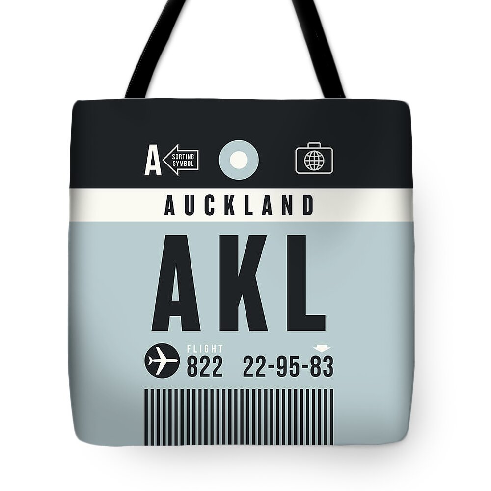 Retro Styled Luggage Tag Design For Auckland International Airport (akl) New Zealand. Tote Bag featuring the digital art Luggage Tag A - AKL Auckland New Zealand by Organic Synthesis