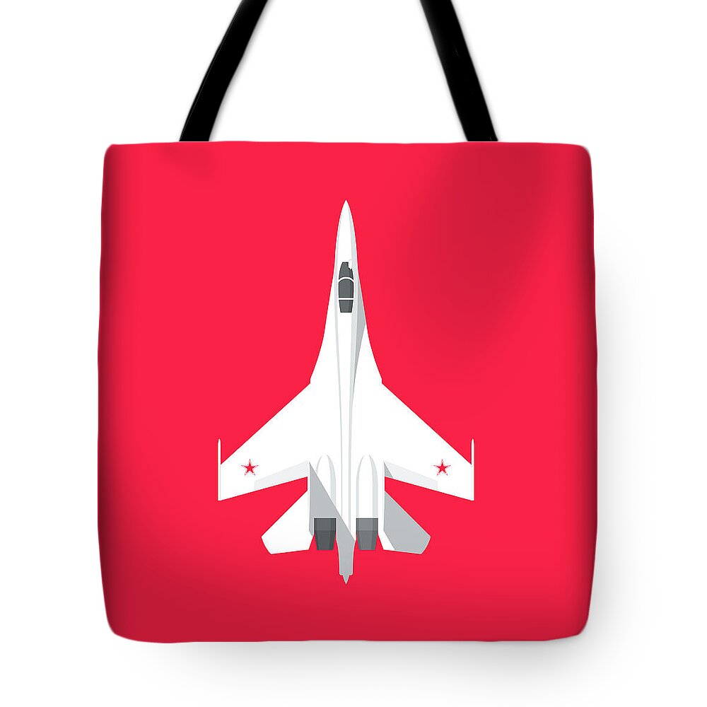 Jet Tote Bag featuring the digital art Su-27 Flanker Fighter Jet Aircraft - Crimson by Organic Synthesis