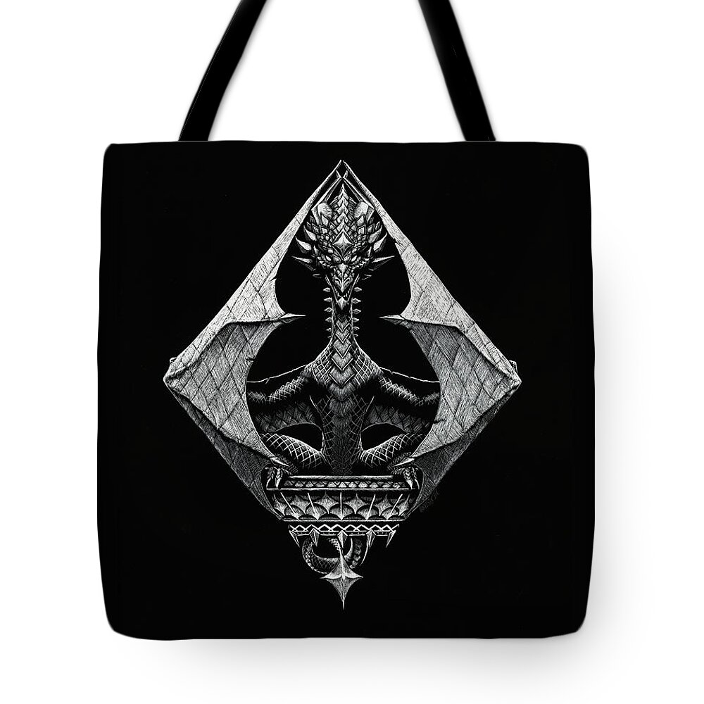 Dragon Tote Bag featuring the drawing Dragon of Diamonds by Stanley Morrison