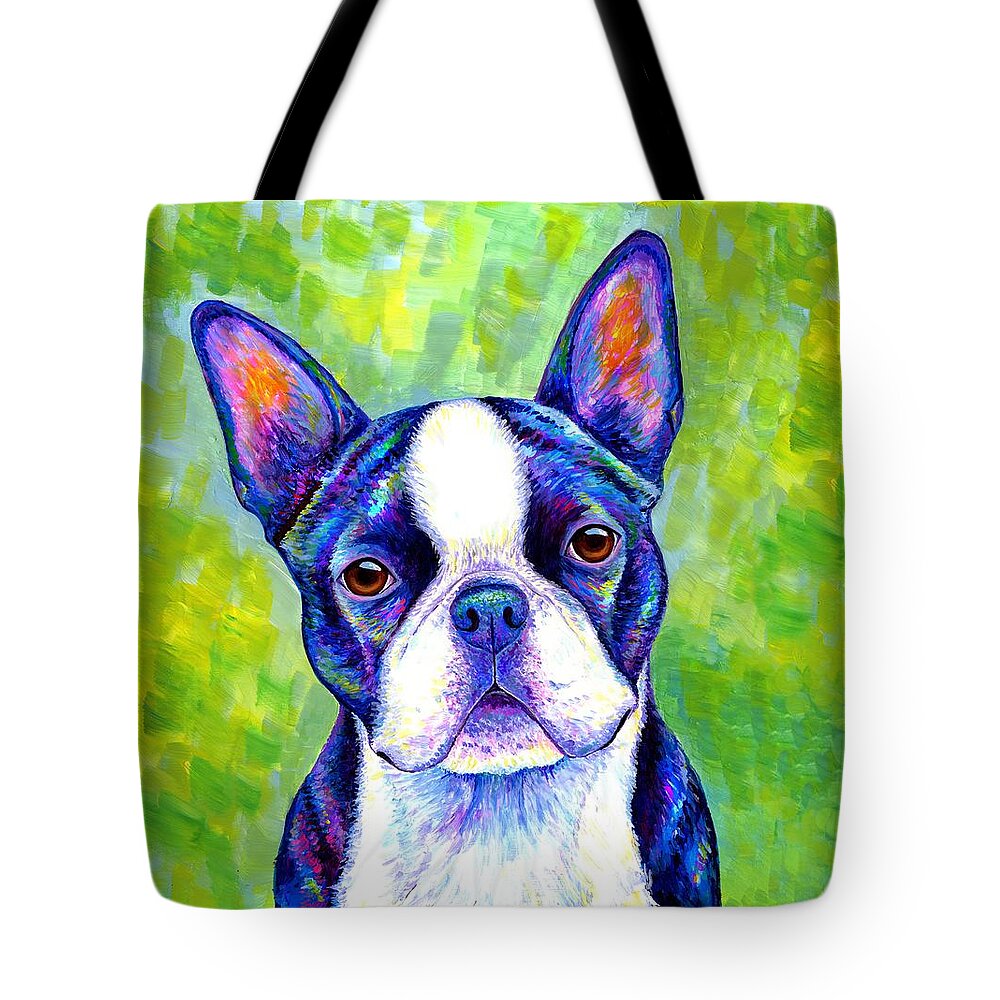 Boston Terrier Tote Bag featuring the painting Effervescent - Colorful Boston Terrier Dog by Rebecca Wang