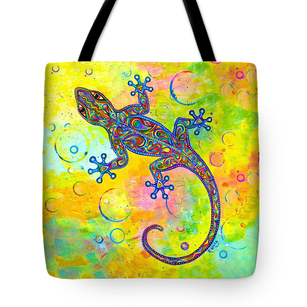 Gecko Tote Bag featuring the painting Electric Gecko by Rebecca Wang