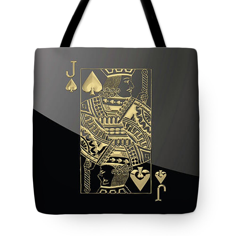 'gamble' Collection By Serge Averbukh Tote Bag featuring the digital art Jack of Spades in Gold over Black by Serge Averbukh