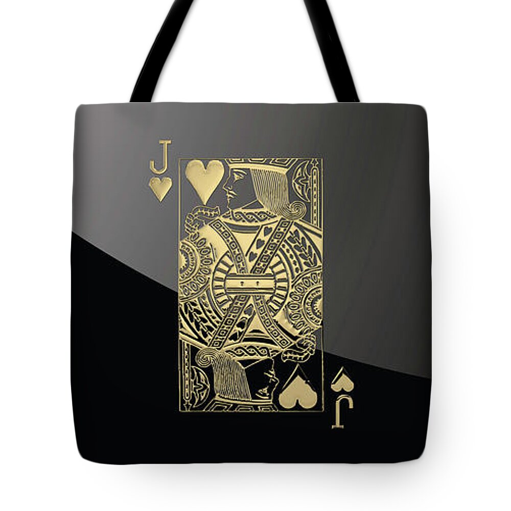 'gamble' Collection By Serge Averbukh Tote Bag featuring the digital art Jack of Hearts in Gold over Black by Serge Averbukh