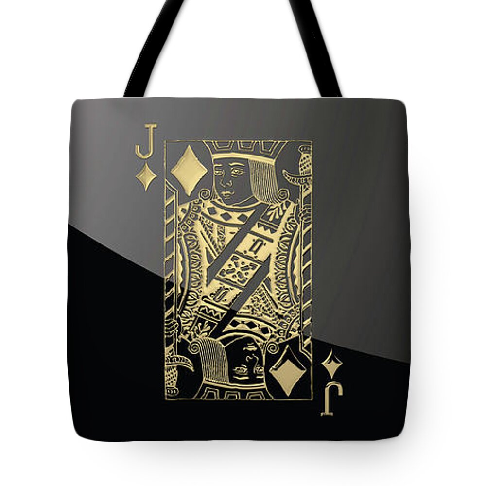 'gamble' Collection By Serge Averbukh Tote Bag featuring the digital art Jack of Diamonds in Gold over Black by Serge Averbukh