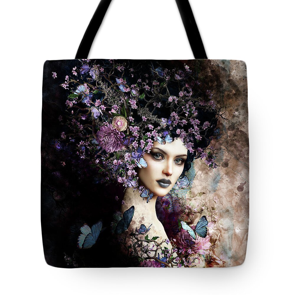 Butterfly Tote Bag featuring the digital art Butterflies and Blossoms by Shanina Conway