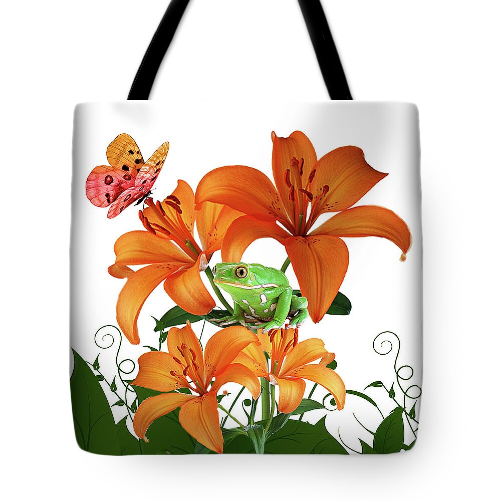 Lily Tote Bag featuring the digital art Summer Lily Garden by Doreen Erhardt