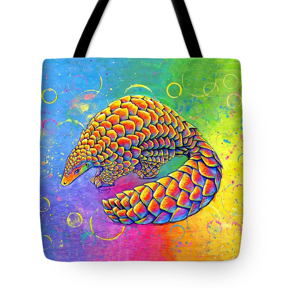 Pangolin Tote Bag featuring the painting Psychedelic Pangolin by Rebecca Wang