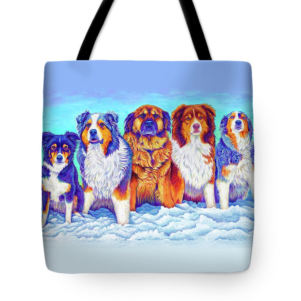 Dog Tote Bag featuring the painting The Gang's All Here by Rebecca Wang