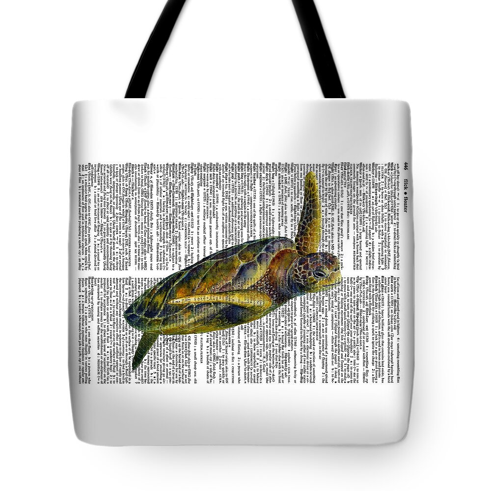 Underwater Tote Bag featuring the painting Sea Turtle 2 on Dictioinary by Hailey E Herrera