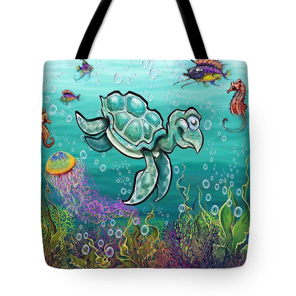 Sea Turtle Tote Bag featuring the digital art Sea Turtle and Friends by Kevin Middleton