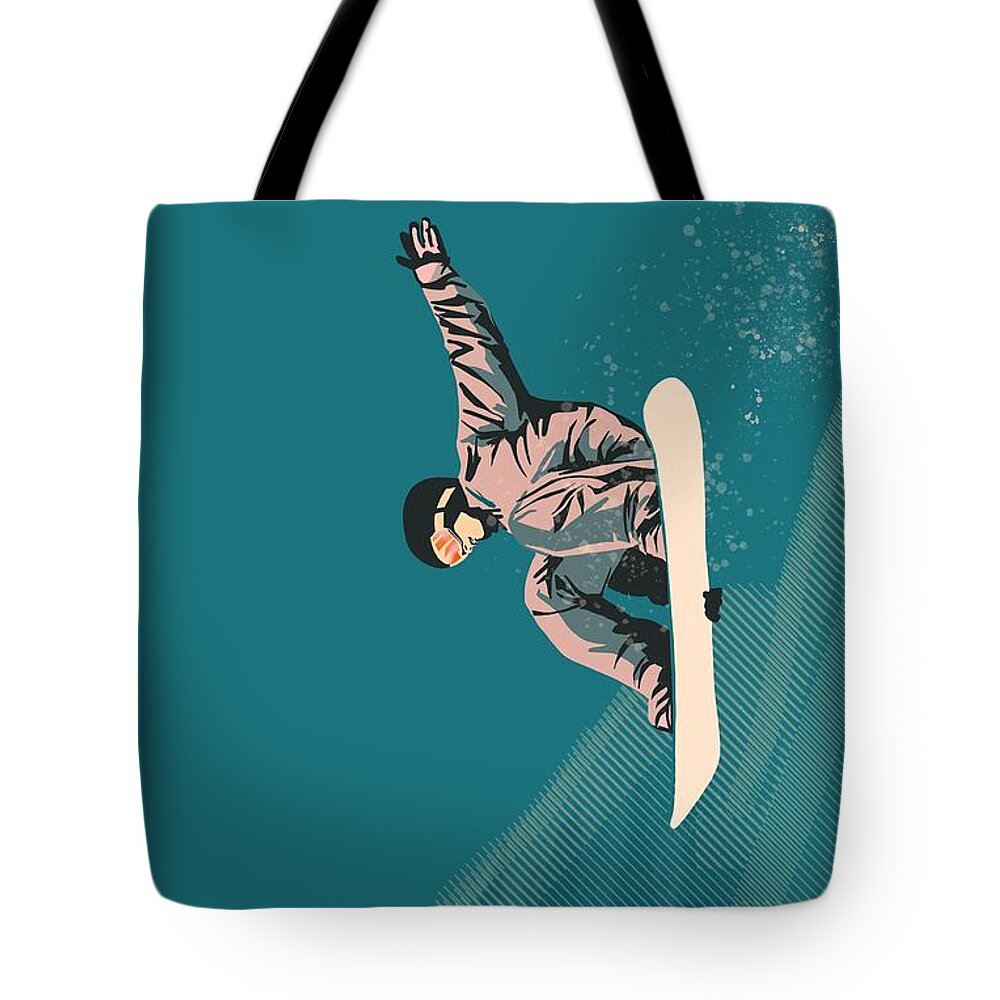 Snowboarding Tote Bag featuring the painting Think outside the box, snowboard poster by Sassan Filsoof