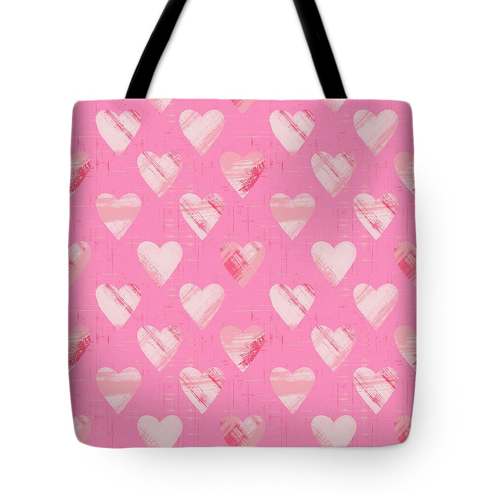 Pattern Tote Bag featuring the painting Abstract Pink Heart Pattern - Art by Jen Montgomery by Jen Montgomery