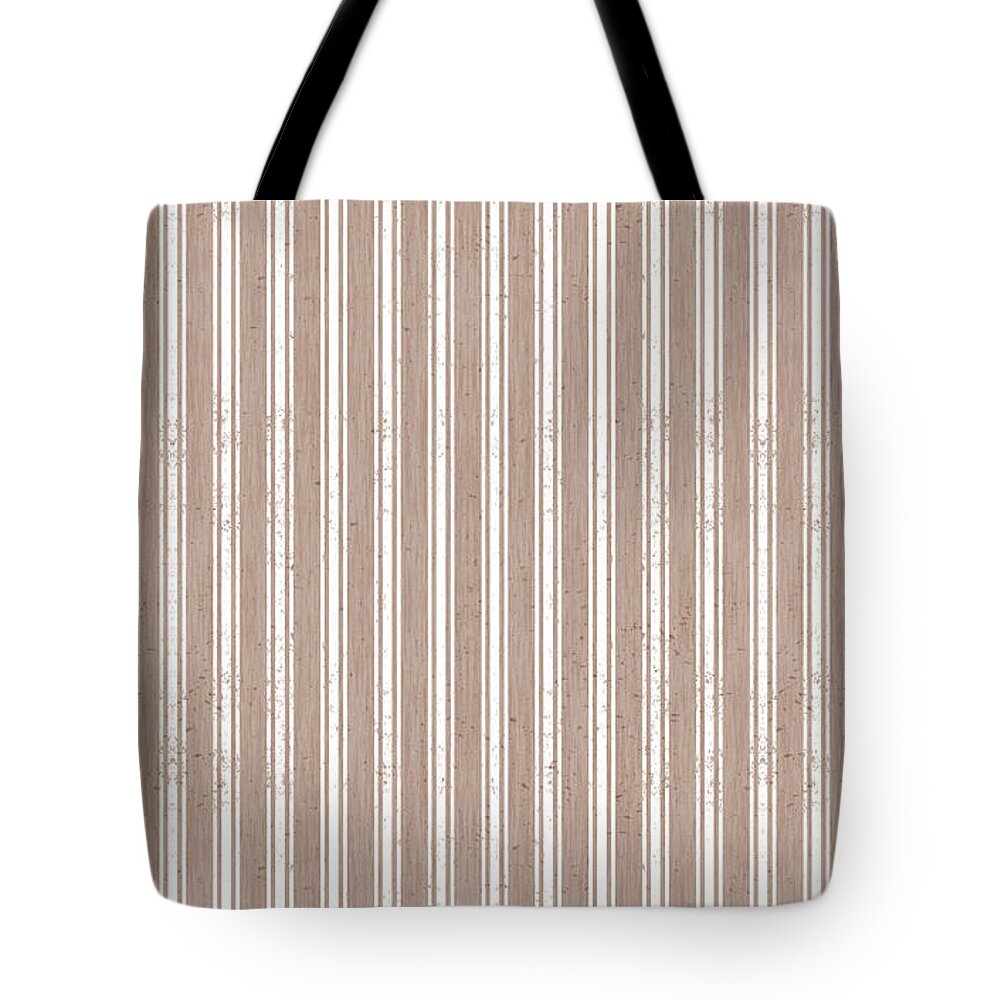 Pattern Tote Bag featuring the painting Farmhouse Ticking Pattern - Latte - Art by Jen Montgomery by Jen Montgomery
