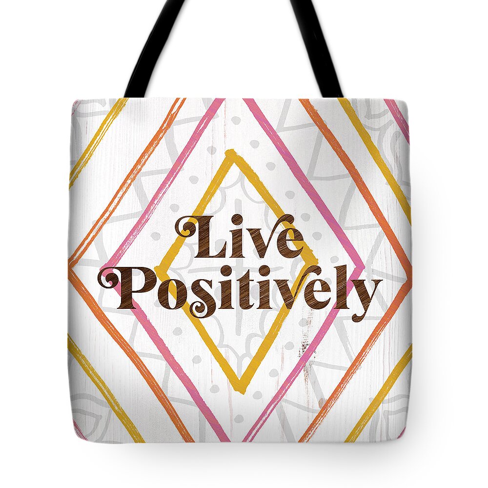 60s Tote Bag featuring the painting Live Positively Boho Art by Jen Montgomery by Jen Montgomery
