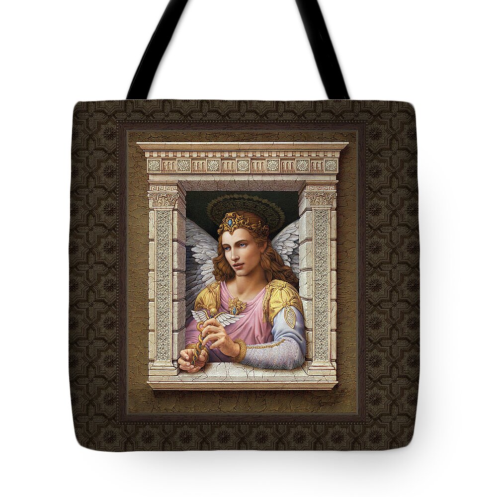 Christian Art Tote Bag featuring the painting Archangel Raphael 2 by Kurt Wenner