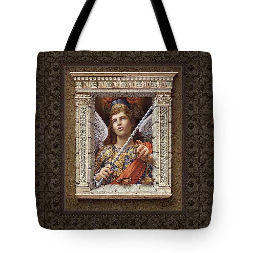 Christian Art Tote Bag featuring the painting Archangel Michael 2 #1 by Kurt Wenner